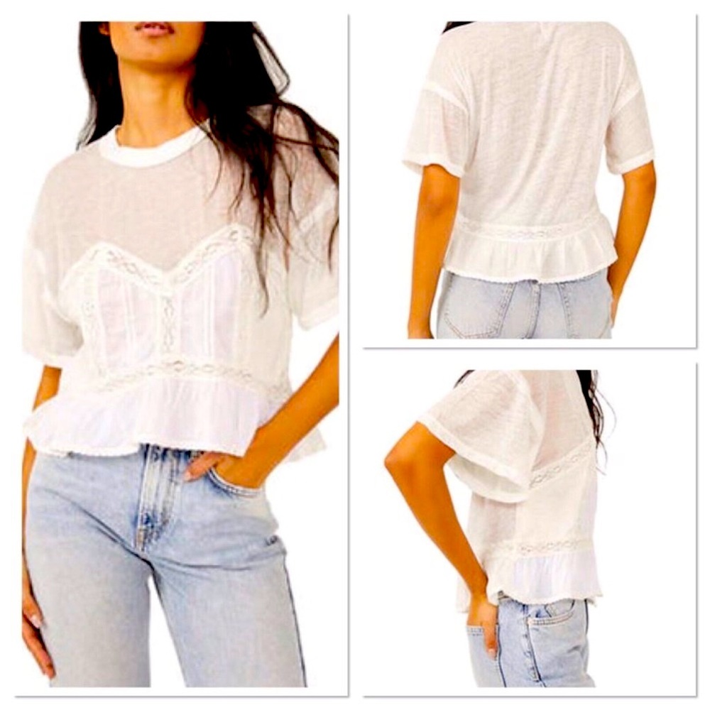 Free People New With Tags Women's Blouse Fall In Love Tee Ivory Size XL Loose